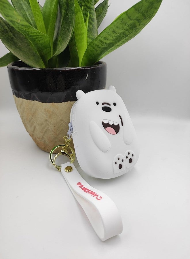 Valente Universal Cute Cartoon Silicone Zipper Coin Purse Pouch for Kids & Girls. (White Bear) - Image 3